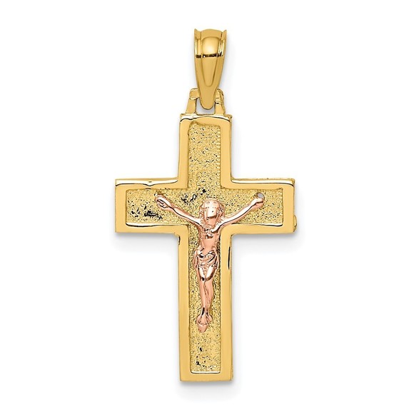 Million Charms 10K Two-Tone Latin Crucifix Necklace Charm Pendant